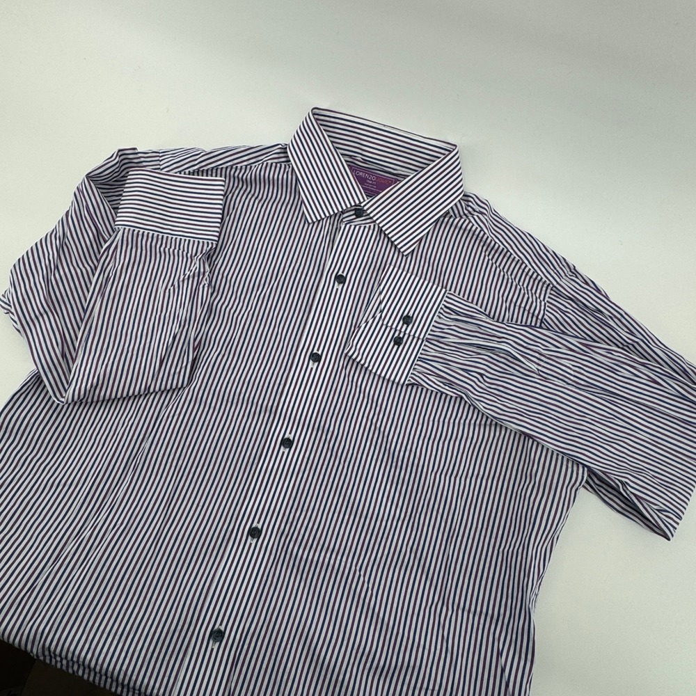Lorenzo Uomo Men's Trim Fit Striped Dress Shirt Long Sleeve Button Down‎